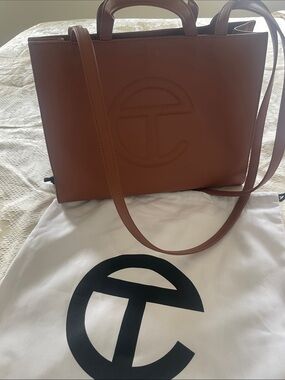 Telfar Tan/Brown Small Leather Tote with Debossed Logo